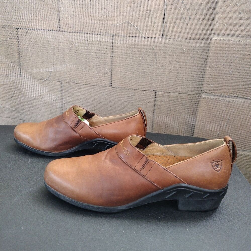 Ariat Brown Leather Slip On Loafers Shoes Womens Size 10 Boho Western Minimalist